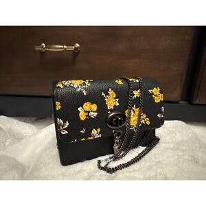Vintage Tea Rose Coach Bowery Crossbody Black and Yellow Roses